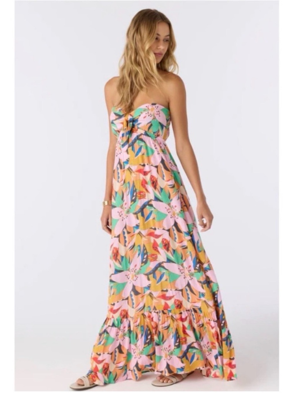 O'Neill Pink Floral Strapless Maxi Dress